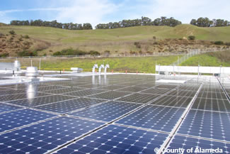 Photo of solar panels on roof of Juvenile Justice Center.